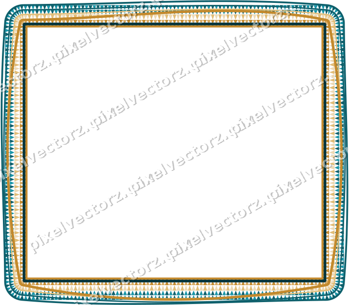 Decorative line art frame in amber and dark teal with label plaque