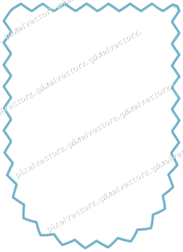 Decorative line art frame in blue and cyan with shield and zigzag edge