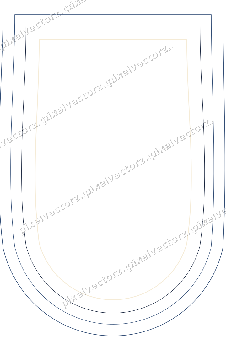 Decorative line art frame in dark blue and amber with label plaque