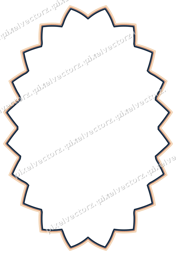 Decorative line art frame in dark blue and orange with oval