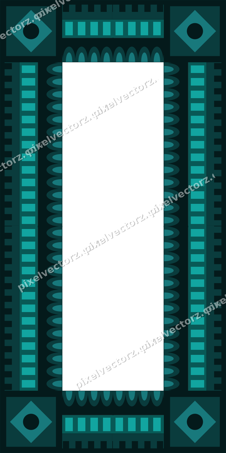 Decorative picture frame border in orange and teal with step band