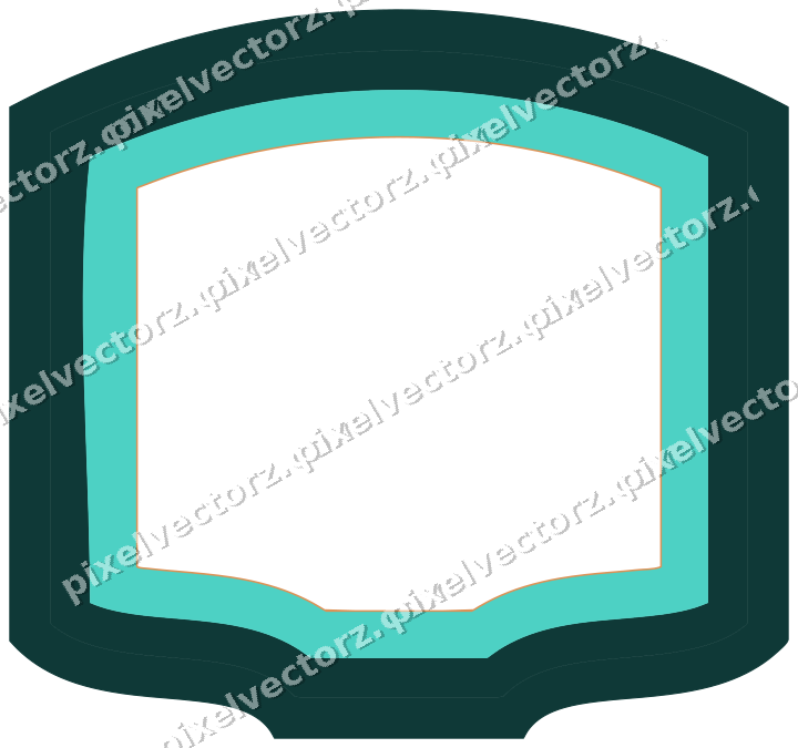 Decorative line art frame in orange and teal with label plaque