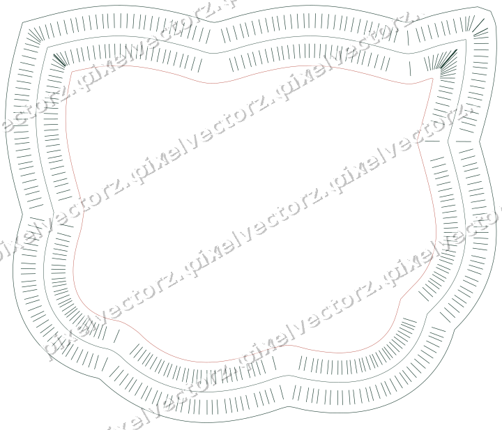 Decorative line art frame in dark red and dark green with shield