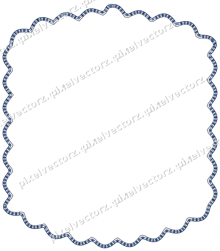 Decorative line art frame in dark blue and white with label plaque