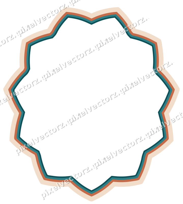 Decorative line art frame in dark teal and orange with oval