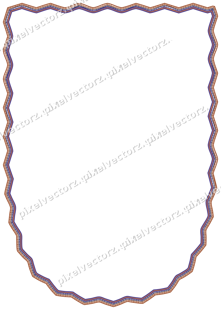 Decorative line art frame in orange and blue with shield