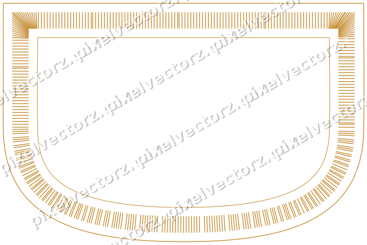 Decorative line art frame in amber and dark teal with shield