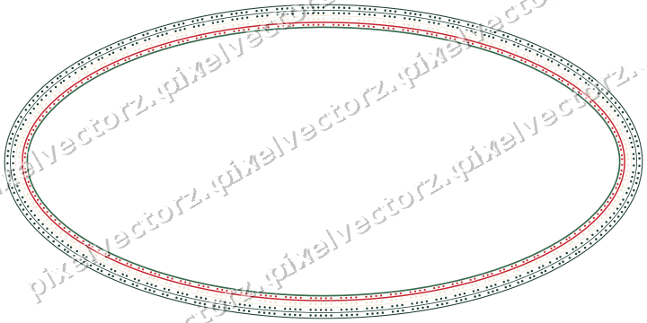 Decorative line art frame in dark green and red with oval