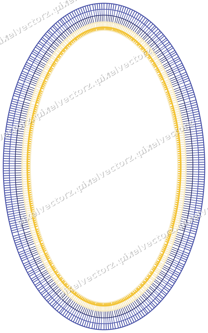 Decorative line art frame in dark blue and amber with oval