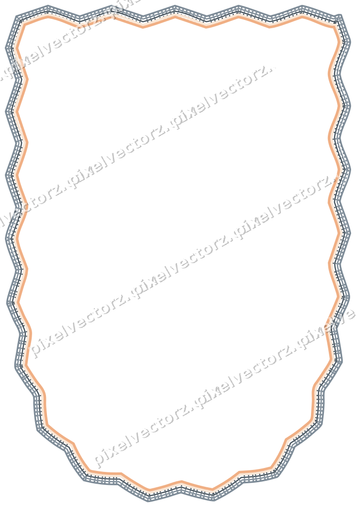 Decorative line art frame in blue and orange with shield