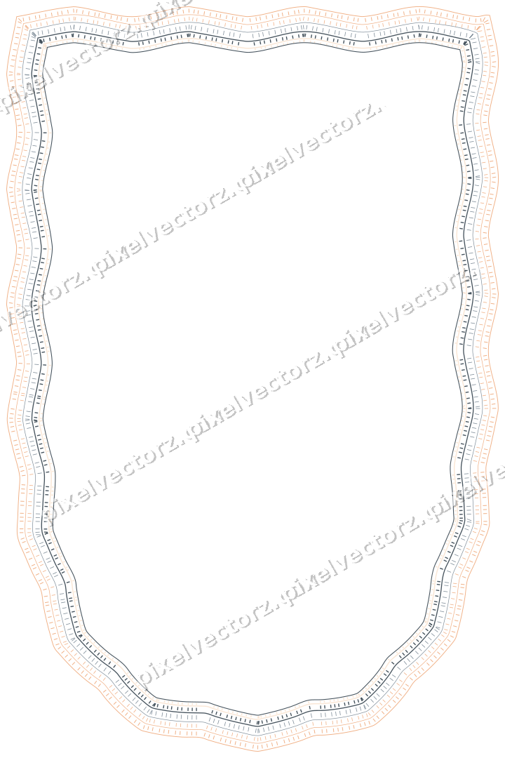 Decorative line art frame in blue and orange with shield
