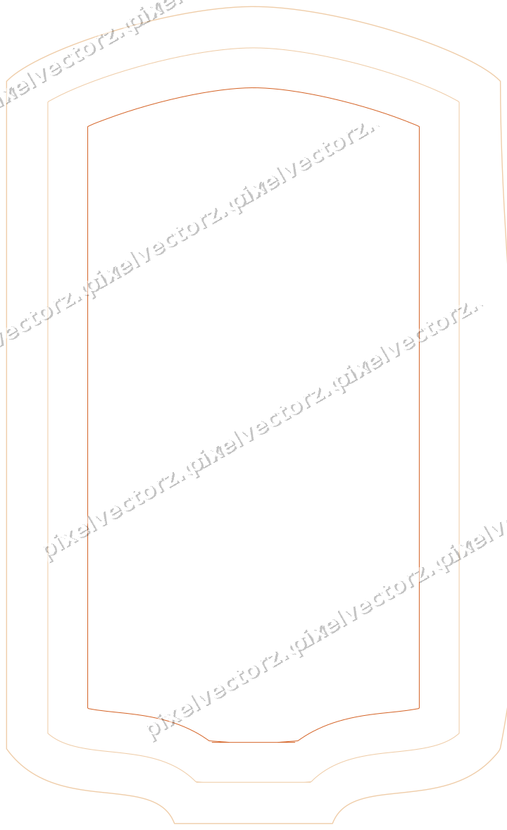Decorative line art frame in dark blue and orange with label plaque