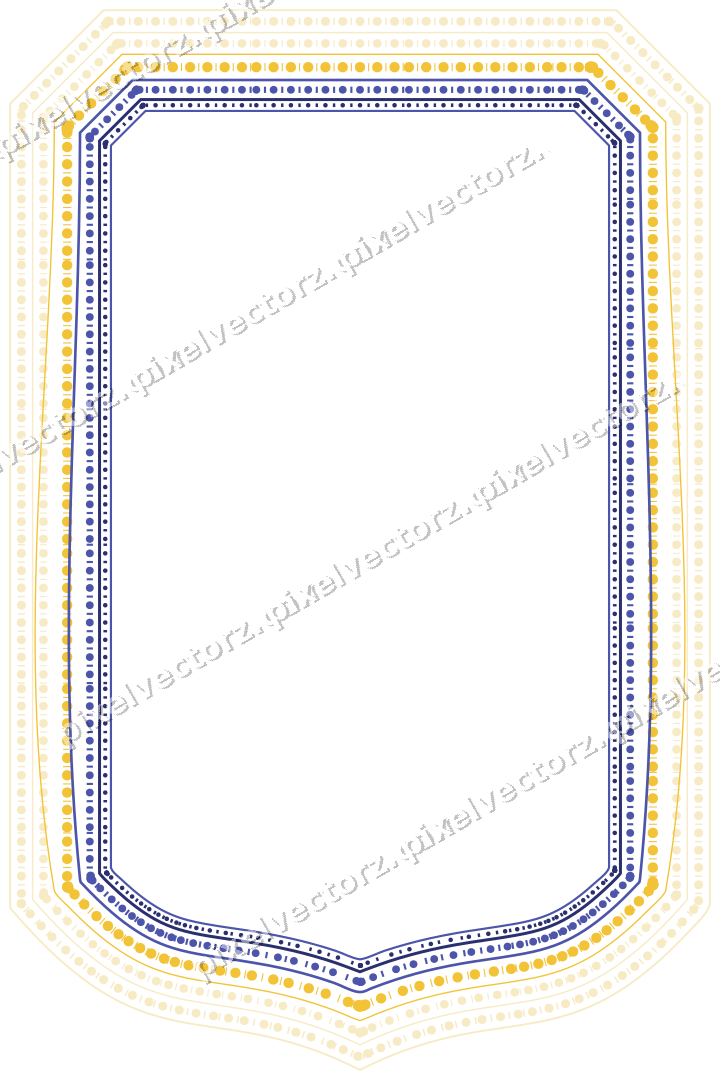 Decorative line art frame in dark blue and amber with label plaque