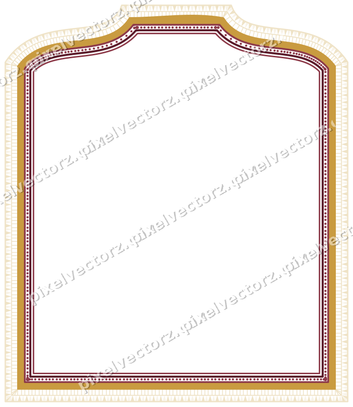 Decorative line art frame in dark pink and amber with label plaque