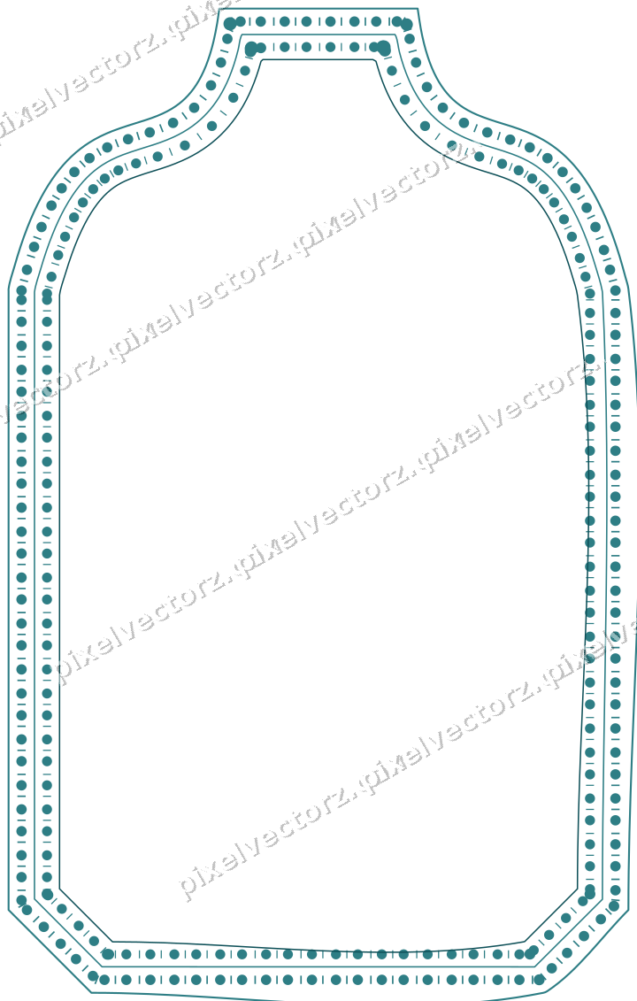 Decorative line art frame in dark teal and orange with label plaque