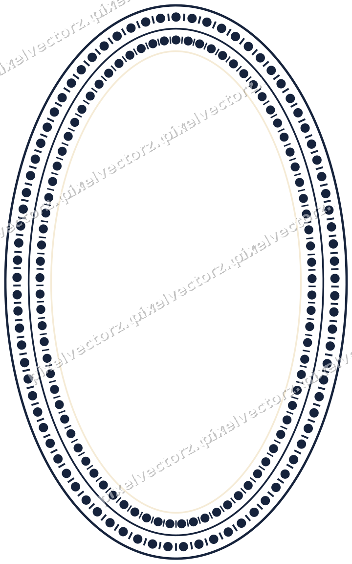 Decorative line art frame in dark blue and amber with oval