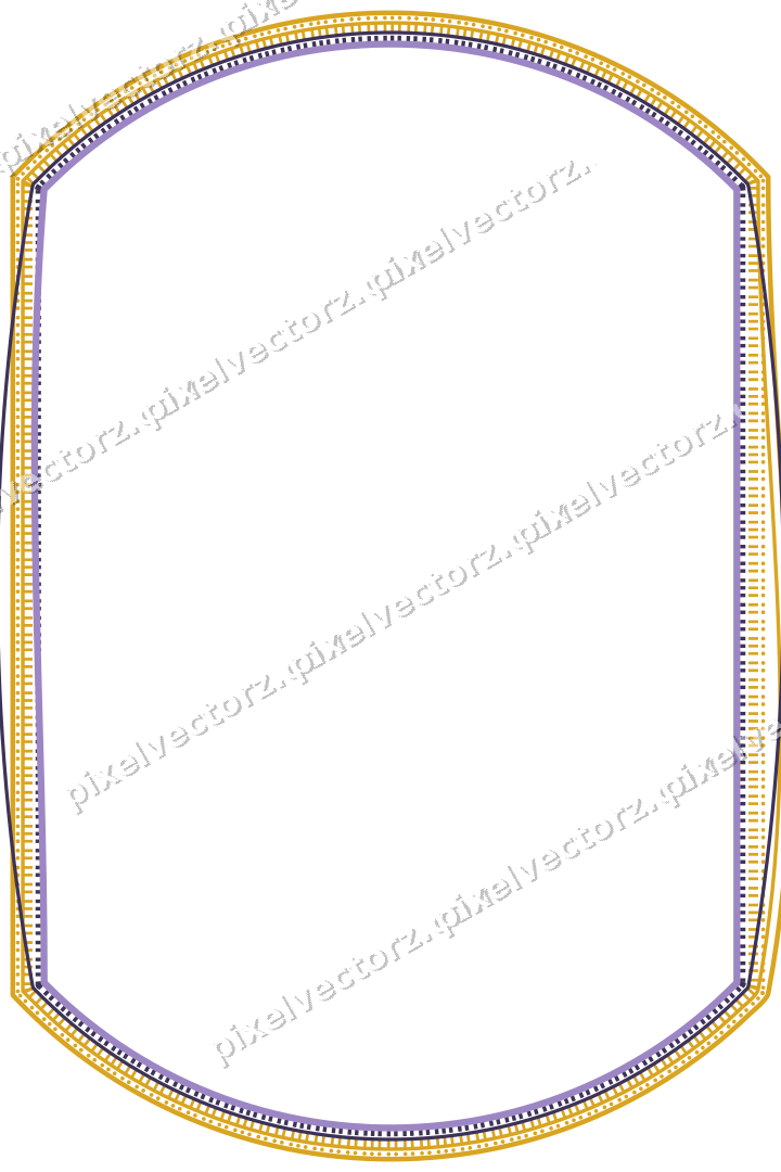 Decorative line art frame in amber and purple with label plaque