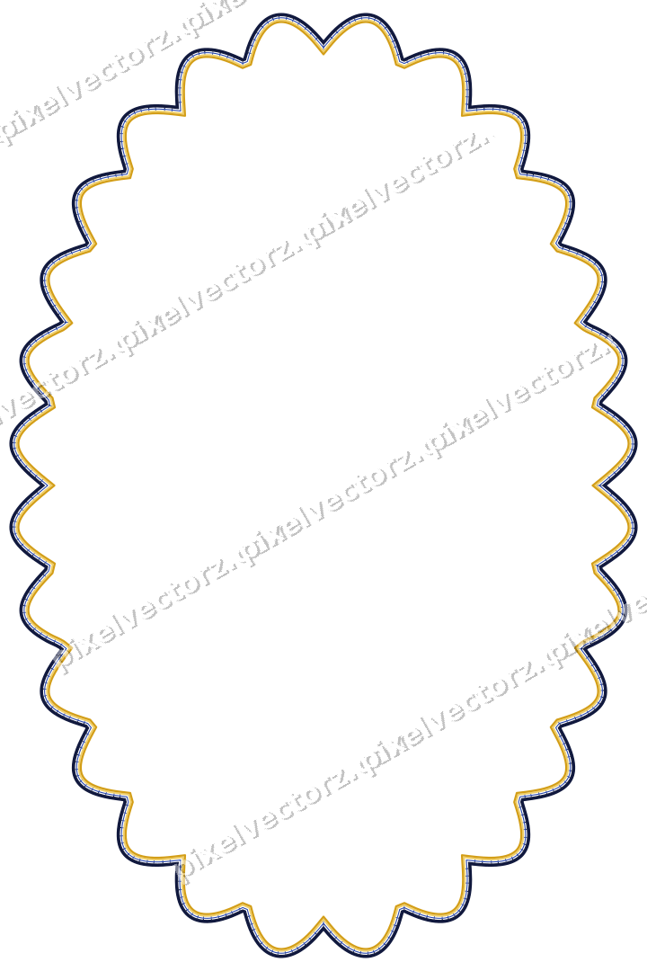 Decorative line art frame in amber and blue with oval
