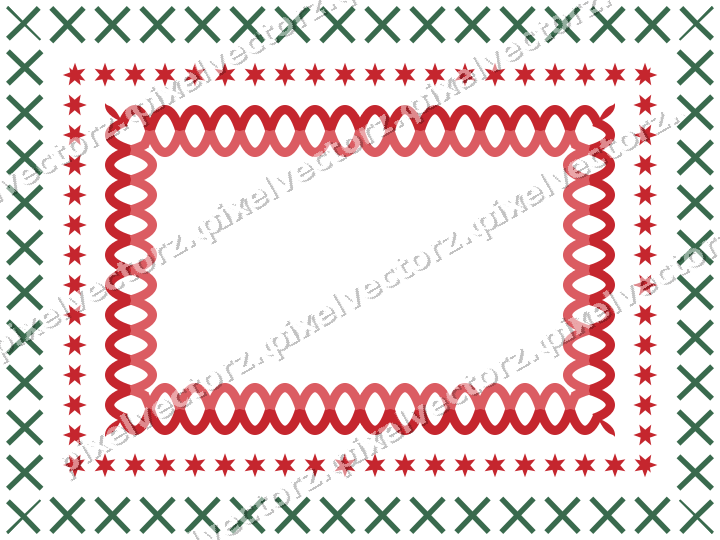 Decorative picture frame border in dark green and red with star band