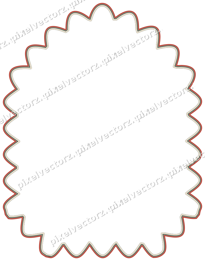Decorative line art frame in dark red and dark green with label plaque