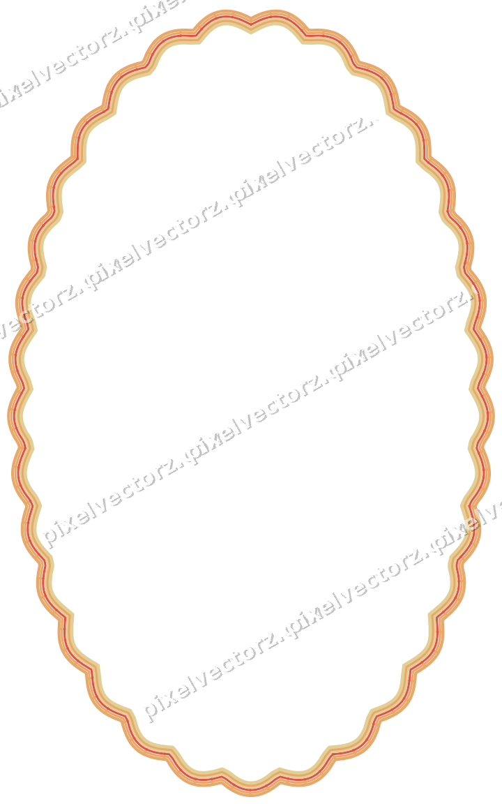 Decorative line art frame in red and orange with oval