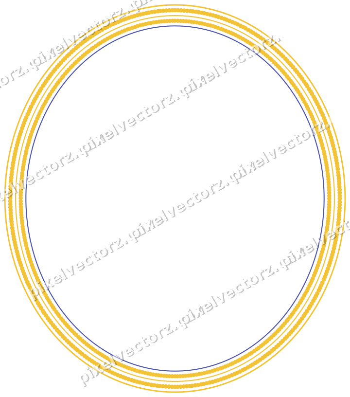 Decorative line art frame in dark blue and amber with oval