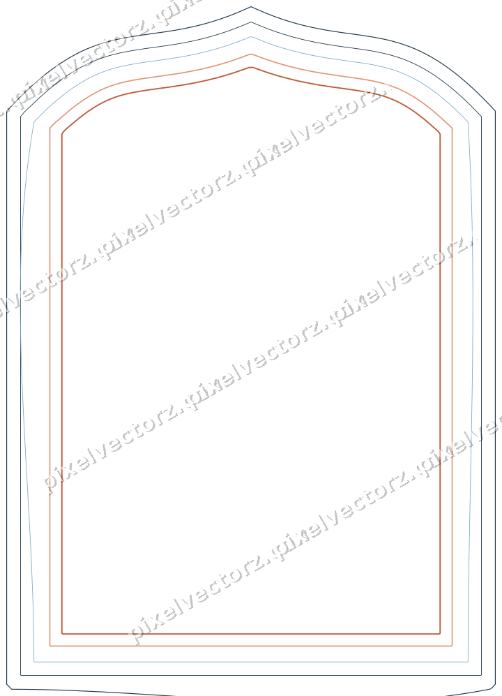 Decorative line art frame in orange and cyan with label plaque