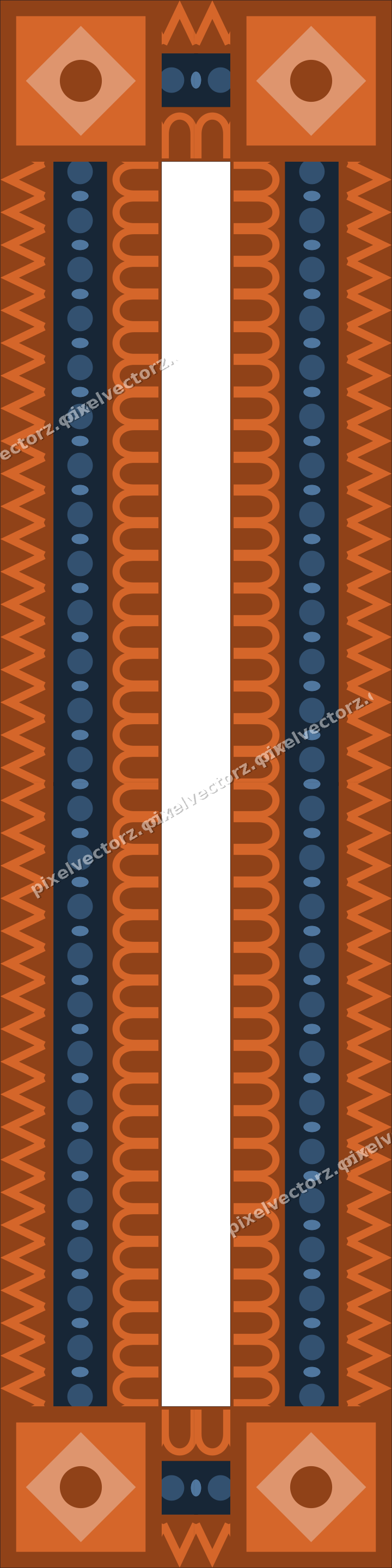 Decorative picture frame border in dark blue and orange with zigzag