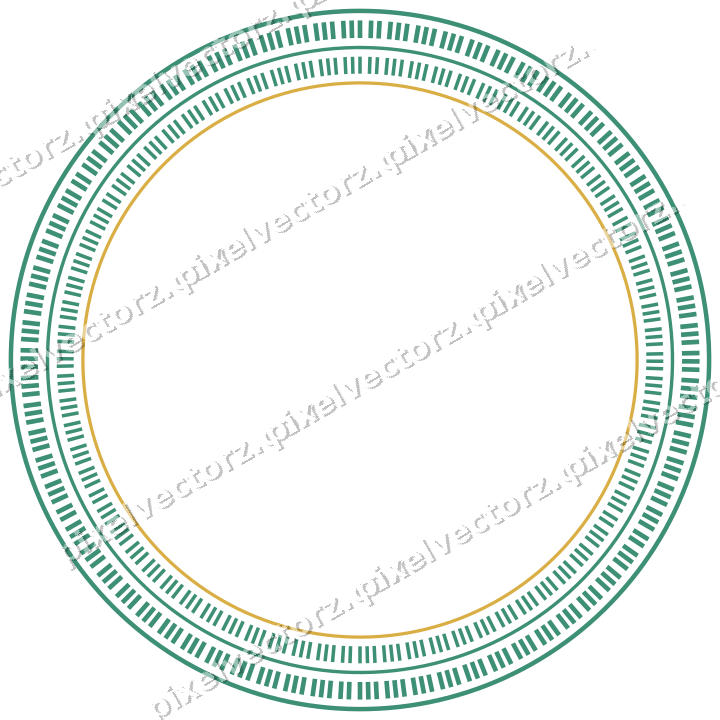 Decorative line art frame in amber and green with oval and dashed line