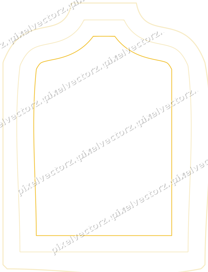 Decorative line art frame in dark blue and amber with label plaque