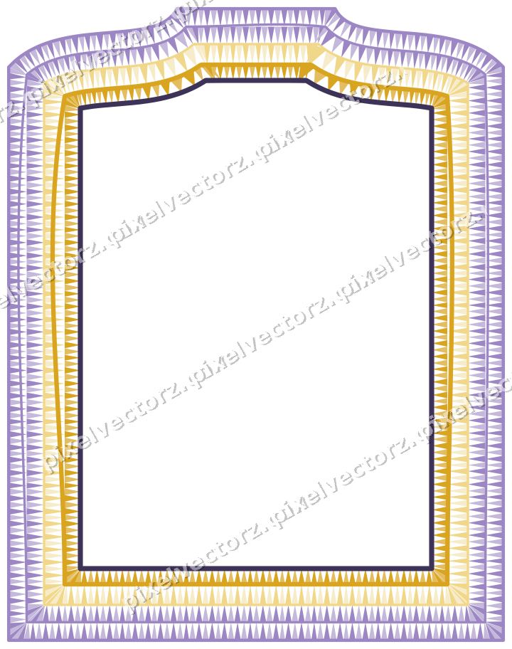 Decorative line art frame in amber and purple with label plaque
