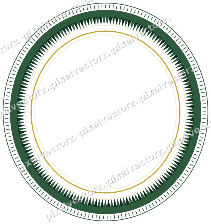 Decorative line art frame in dark green and amber with oval