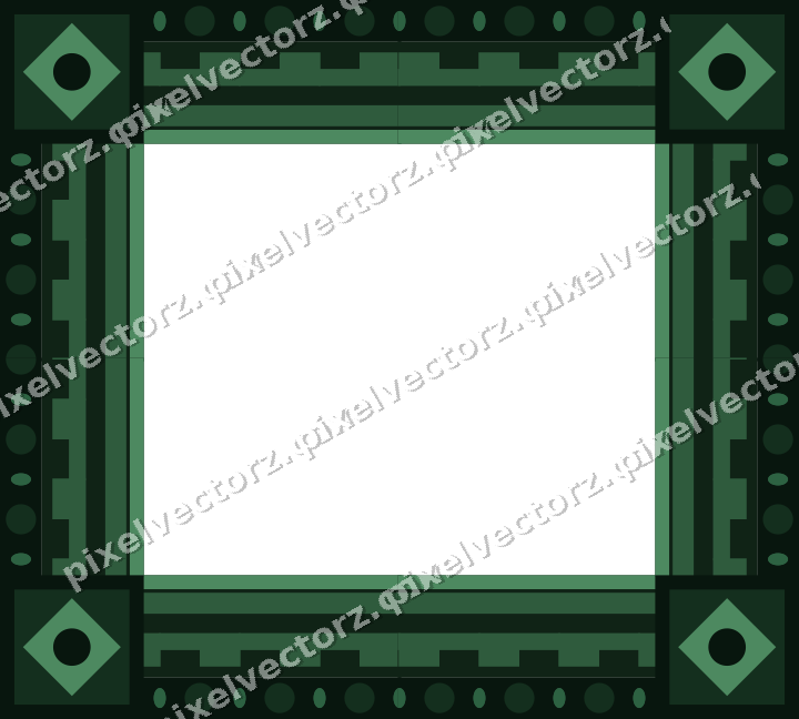 Decorative picture frame border in dark green and amber with step band