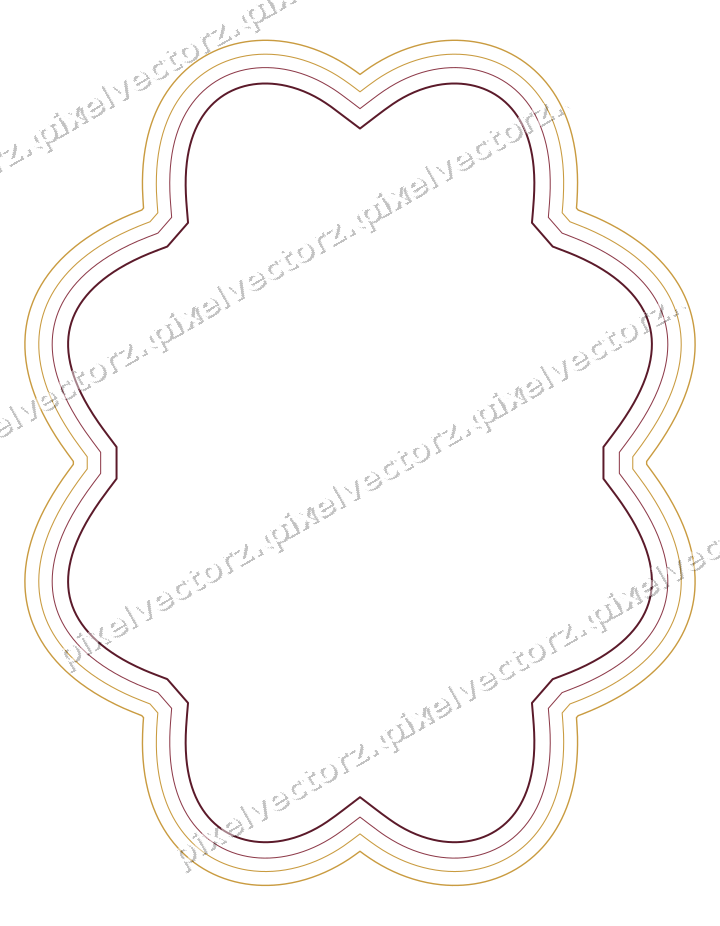 Decorative line art frame in dark pink and amber with oval