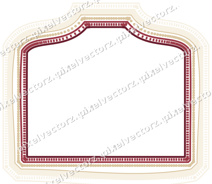Decorative line art frame in dark pink and red with label plaque