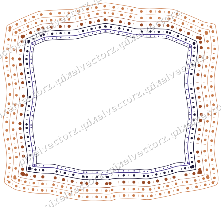 Decorative line art frame in orange and blue with label plaque