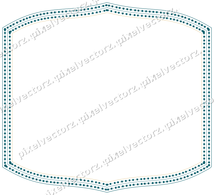 Decorative line art frame in amber and dark teal with label plaque