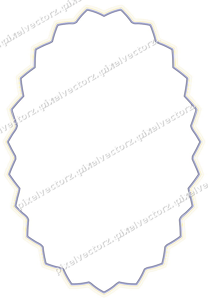 Decorative line art frame in dark blue and amber with oval