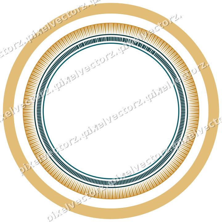 Decorative line art frame in amber and dark teal with oval