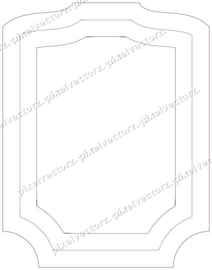 Decorative line art frame in dark pink and amber with label plaque