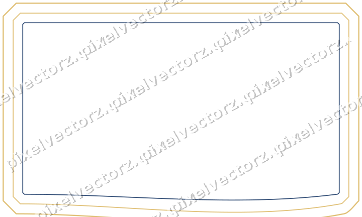 Decorative line art frame in dark blue and amber with label plaque