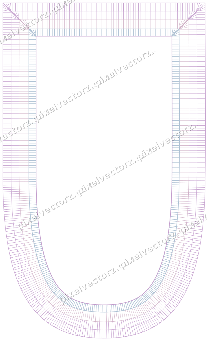 Decorative line art frame in purple and blue with shield and hatching