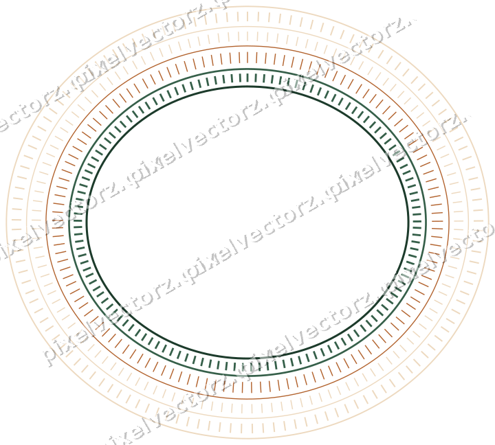 Decorative line art frame in dark green and orange with oval