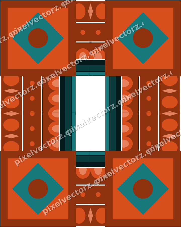 Decorative picture frame border in orange and teal with scale band