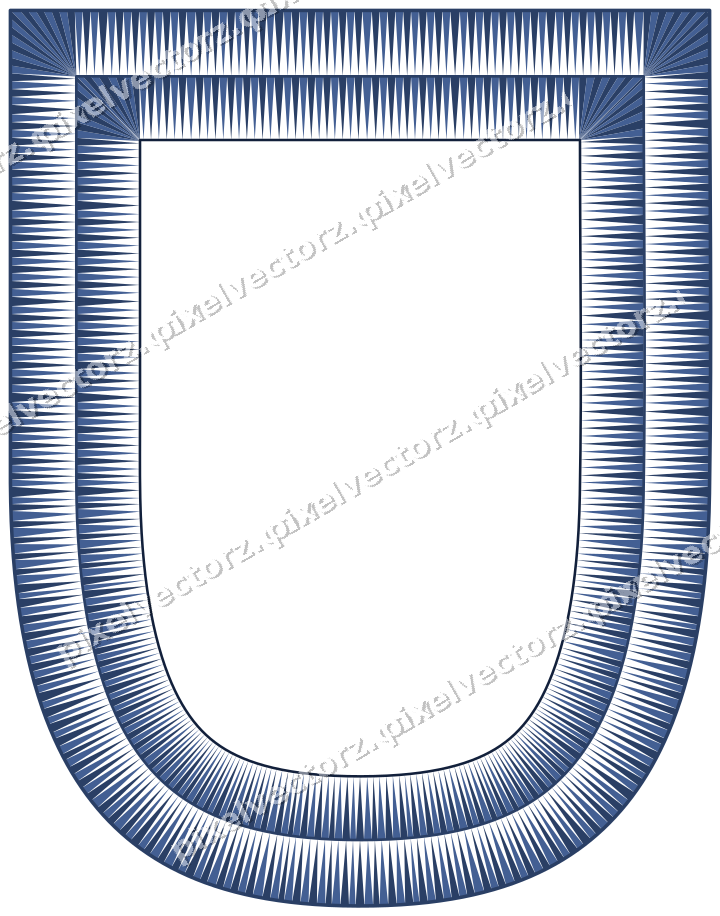 Decorative line art frame in dark blue and white with shield