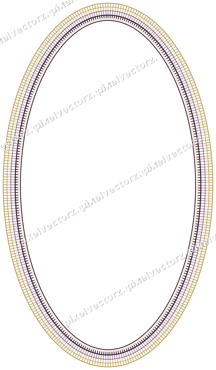 Decorative line art frame in dark magenta and amber with oval