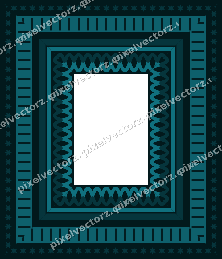 Decorative picture frame border in amber and dark teal with star band