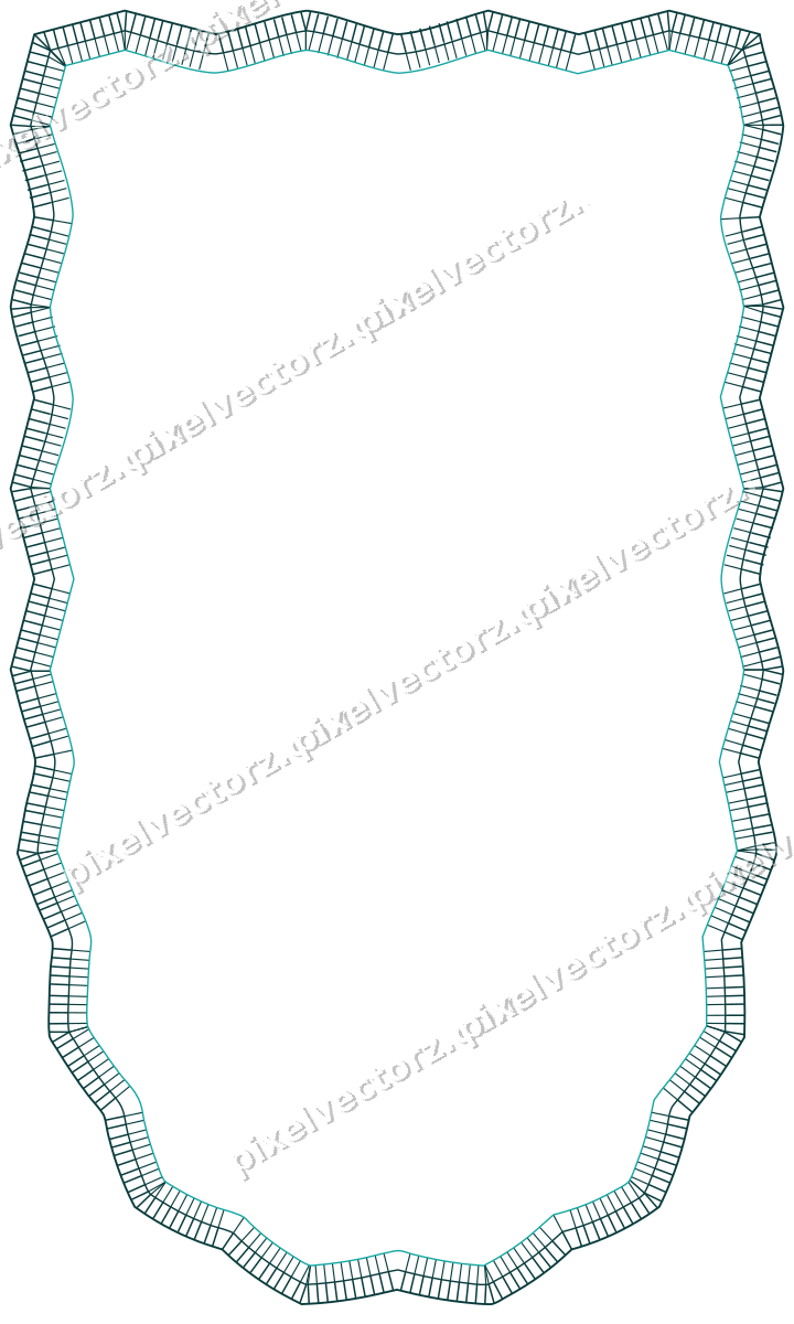 Decorative line art frame in orange and teal with shield