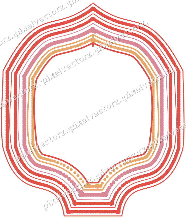 Decorative line art frame in red and orange with label plaque
