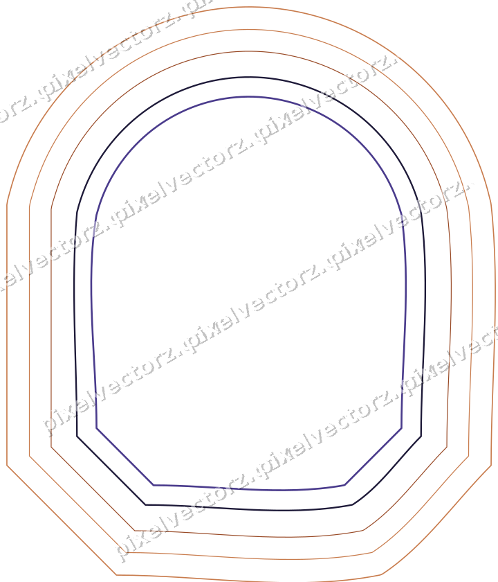 Decorative line art frame in orange and blue with label plaque